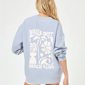 LSPACE Buns Out Beach Club Sunnyside Blue Crewneck Sweatshirt Size XS/S NWT